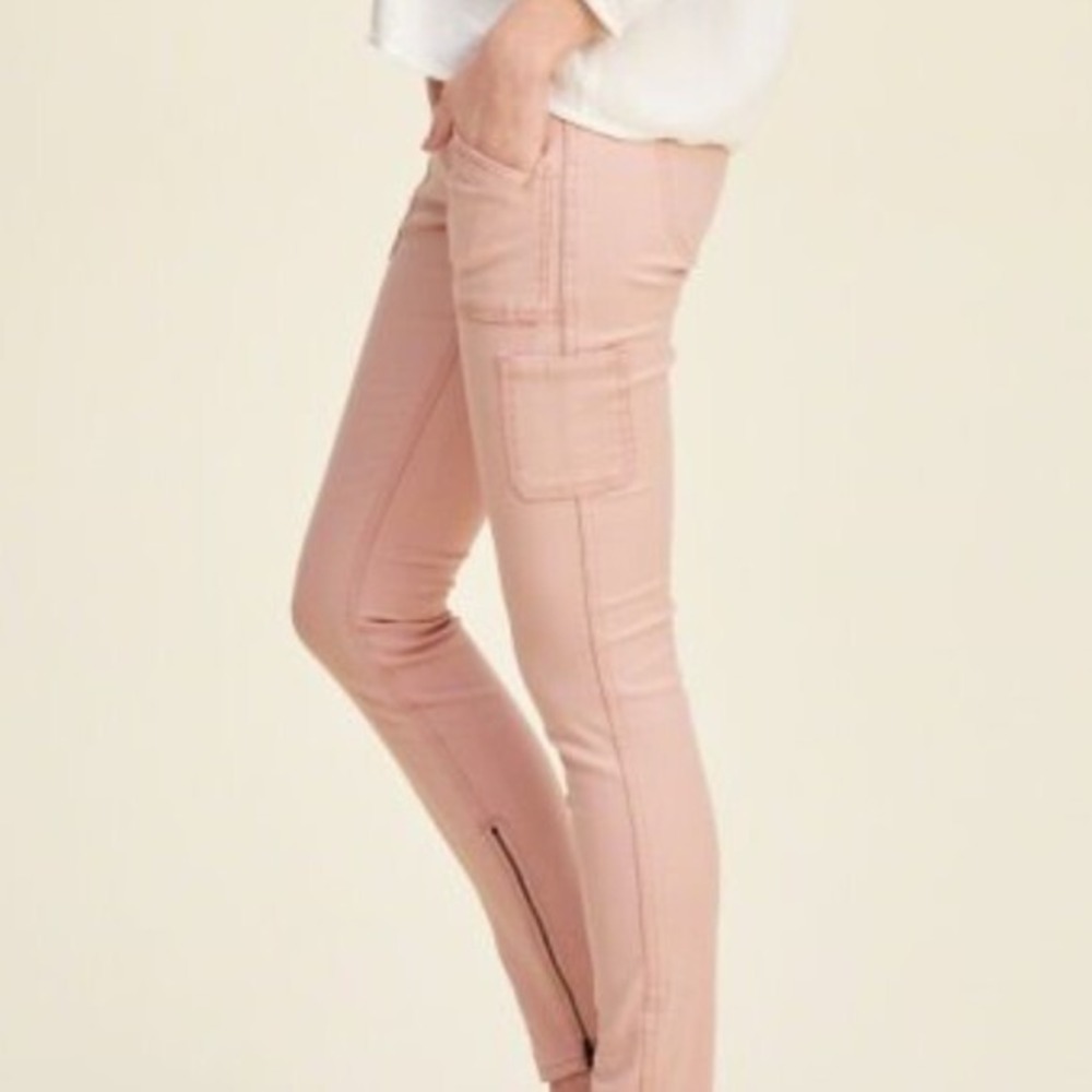 Women's Hollister Super Skinny Low Rise Cargo Ankle Zip Pink Jeans Size 26x27